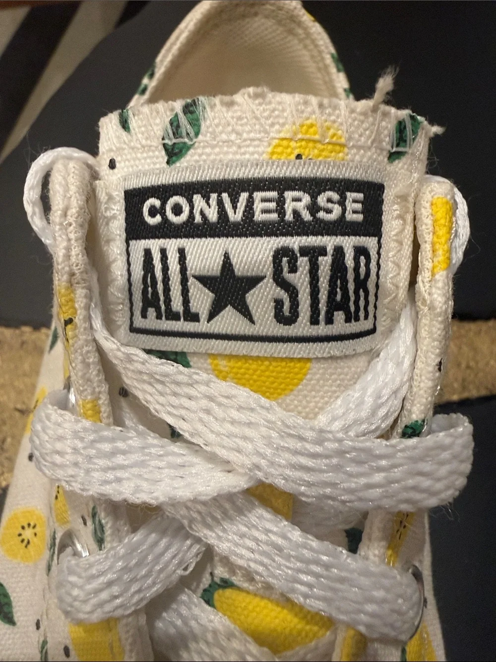 Converse All Star Kids White Low Top Sneakers with Yellow Lemon Print